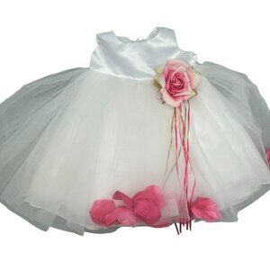 Kids dreams dress puffy big flower strings pearls hanging flower petals tie medi